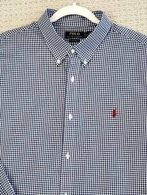 POLO Ralph Lauren Classic Fit Stretch Poplin Blue Gingham Oxford Shirt, XXL NWOT